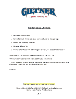 Carrier Setup Checklist and Agreement