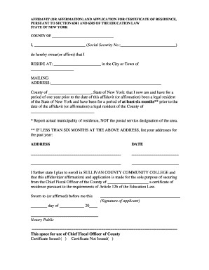 New York Certificate of Residence Application