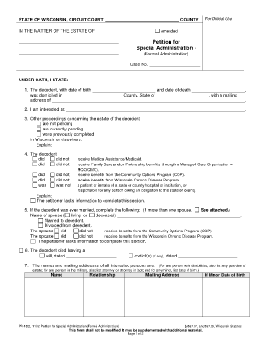 Wisconsin Petition for Special Administration