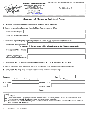 Wyoming Statement of Change by Registered Agent