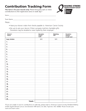 American Cancer Society Contribution Tracking Form