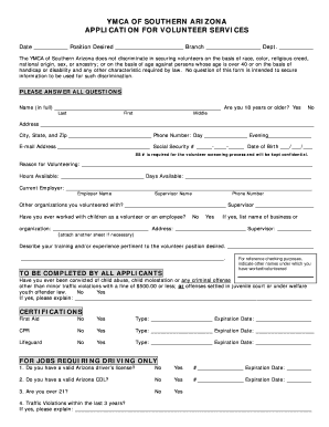 YMCA Volunteer Application Form