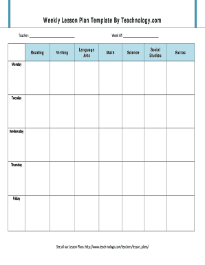 fillable online weekly lesson plan template by teachnology fax email
