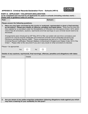 Criminal Records Declaration Form for Schools