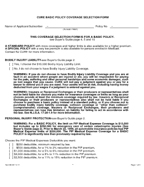 CURE Basic Policy Coverage Selection Form