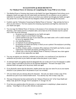 Texas Medical Power of Attorney and Will to Live Form