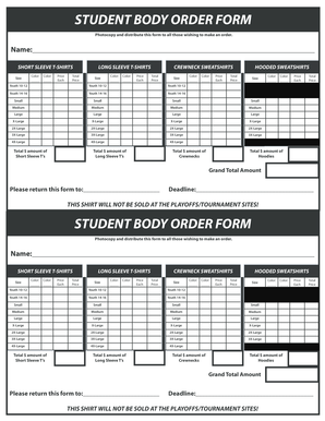 Student Body Shirt Order Form
