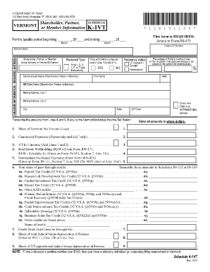 Vermont Shareholder Partner Member Information K-1 Form