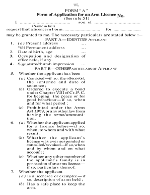 Application for an Arms Licence