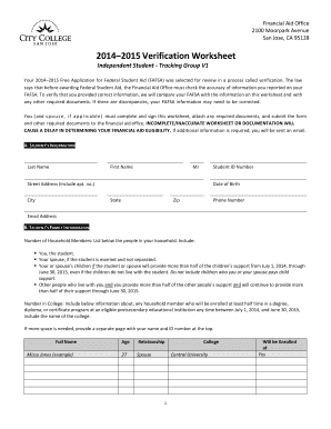 2014–2015 Verification Worksheet