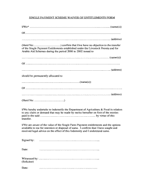 Single Payment Scheme Waiver of Entitlements Form