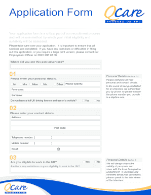 UK Job Application Form