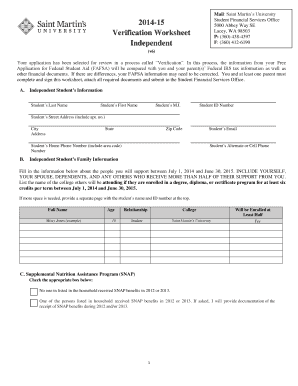 2014-15 Verification Worksheet