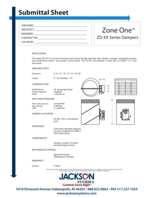 Commercial Zone Control Damper Submittal Sheet