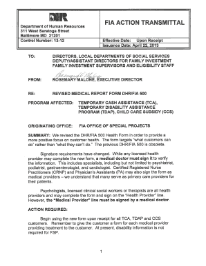Maryland Medical Report Form DHR/FIA 500