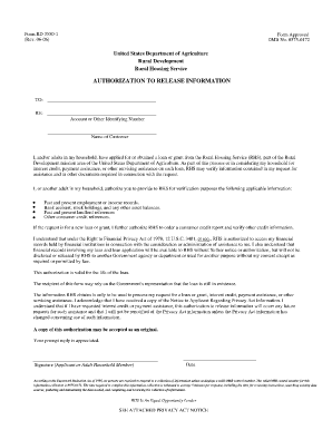 Authorization to Release Information for Rural Housing Service