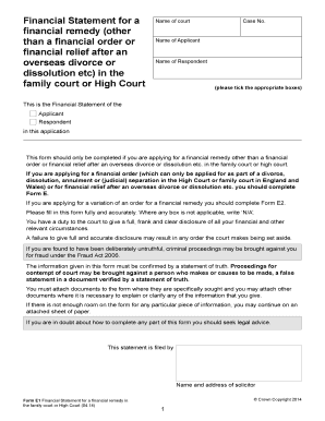 UK Financial Statement for Family Court