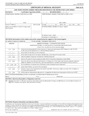 Certificate of Medical Necessity for PAP Devices