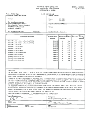 Certificate of Origin for NAFTA
