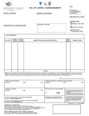 Canadian Bill of Lading Form