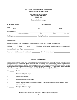 Oklahoma Conservation Commission Employment Application