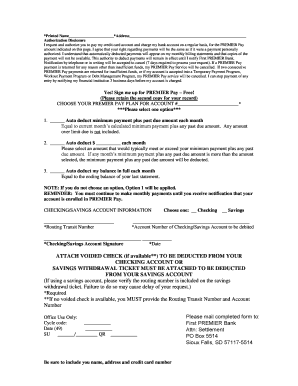 First PREMIER Bank Premier Pay Authorization Form