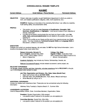 CHRONOLOGICAL RESUME TEMPLATE - Stetson University - stetson