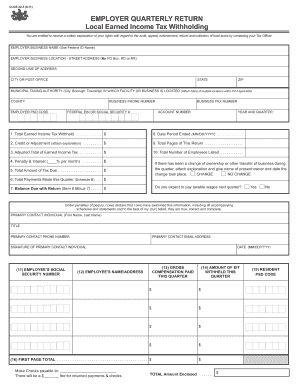 Employer Quarterly Return for Local Earned Income Tax Withholding