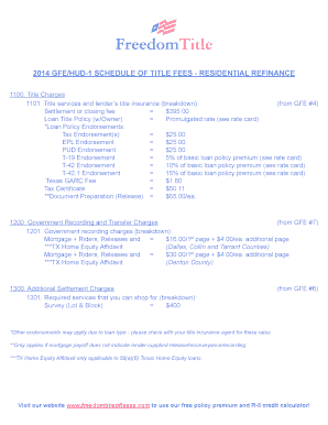 2014 GFE/HUD-1 SCHEDULE OF TITLE FEES ... - Freedom Title