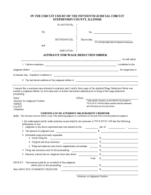 Illinois Wage Deduction Order Affidavit