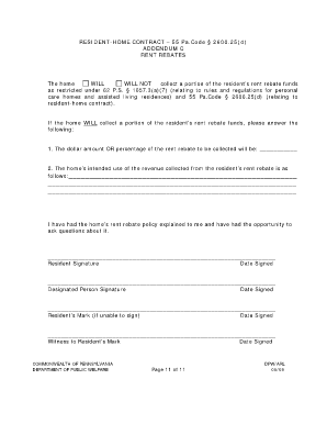 Pennsylvania Rent Rebate Addendum