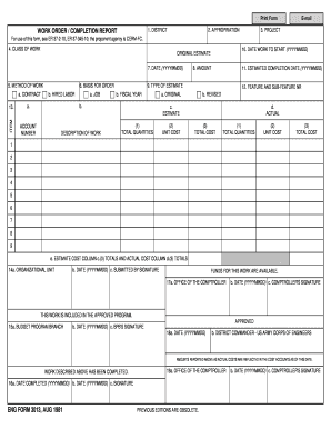 ENG FORM 3013 Work Order Completion Report AUG 1981. ENG FORM 3013 Work Order Completion Report AUG 1981