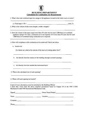 Combustion Air Requirements Form