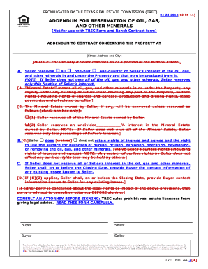 Texas Real Estate Commission Oil Gas Mineral Reservation Addendum