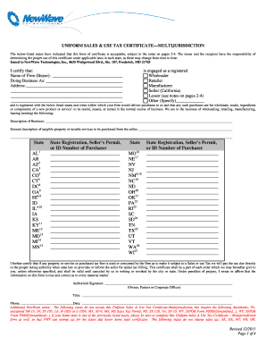 Uniform Sales & Use Tax Certificate
