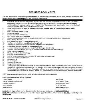 Los Angeles Sheriff Personal and Work History Form
