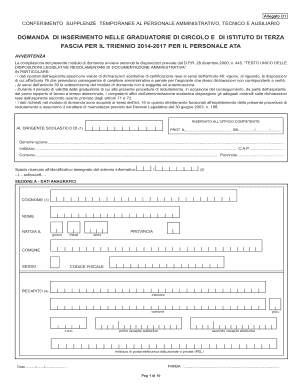 Modulo di domanda per supplenze temporanee del personale ATA