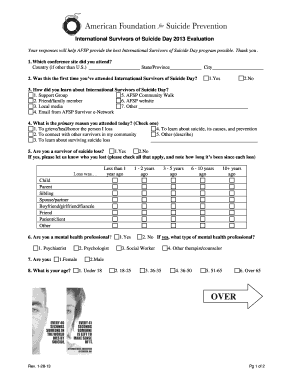 International Survivors of Suicide Day Evaluation Form