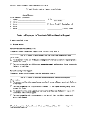 Order to Employer to Terminate Withholding for Child Support