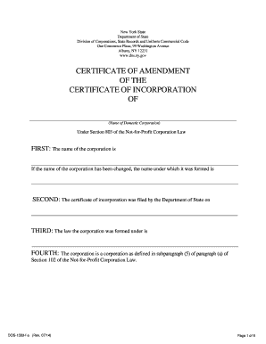 New York Certificate of Amendment