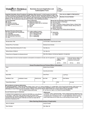 Business Account Application and Authorization Form
