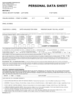 personal data sheet pdf