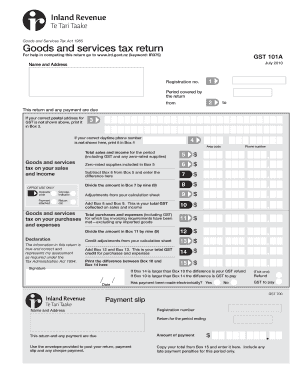 New Zealand GST Return Form 101A