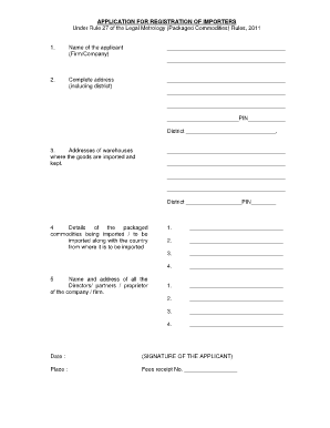 Application for Registration of Importers