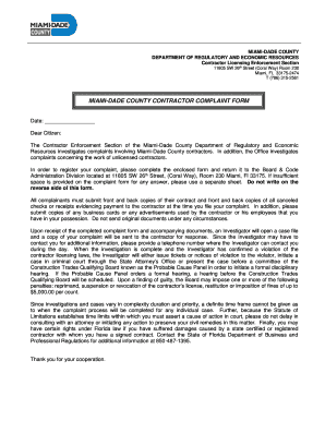 Miami-Dade County Contractor Complaint Form