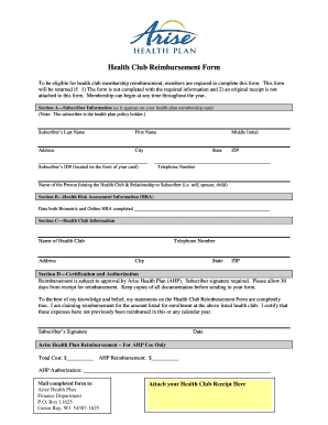 Health Club Reimbursement Form