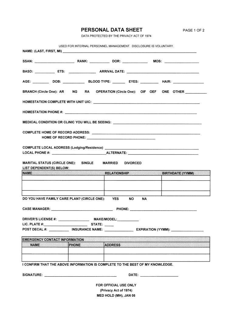 Personal Data Sheet Sample Fill Out Sign Online DocHub