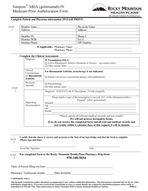 Medicare Prior Authorization Form for Simponi ARIA