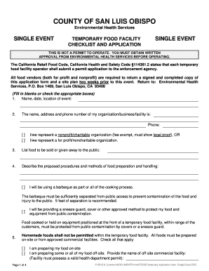 California Temporary Food Facility Application