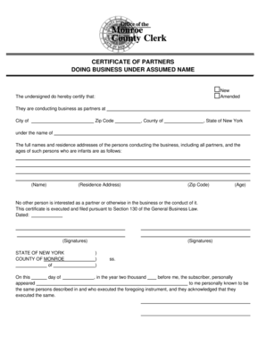Certificate of Partners Doing Business Under Assumed Name